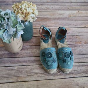 Coach Ankle Strap Astor Espadrille in Marine With Tea Rose Rivets